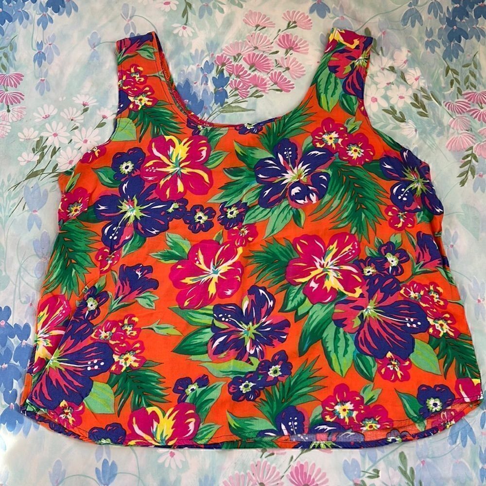 Vintage Hawaiian Print Tank Top Leilani Jones - Picture 1 of 6